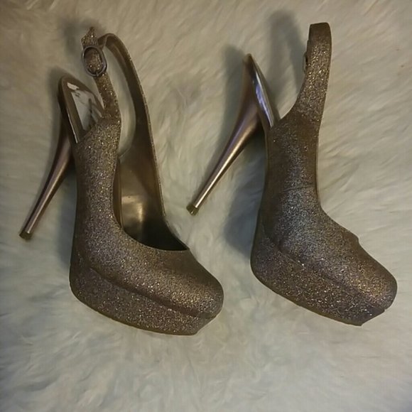 Candie's rose gold glitter high heel platform slingbacks size 6.5 - Picture 2 of 7